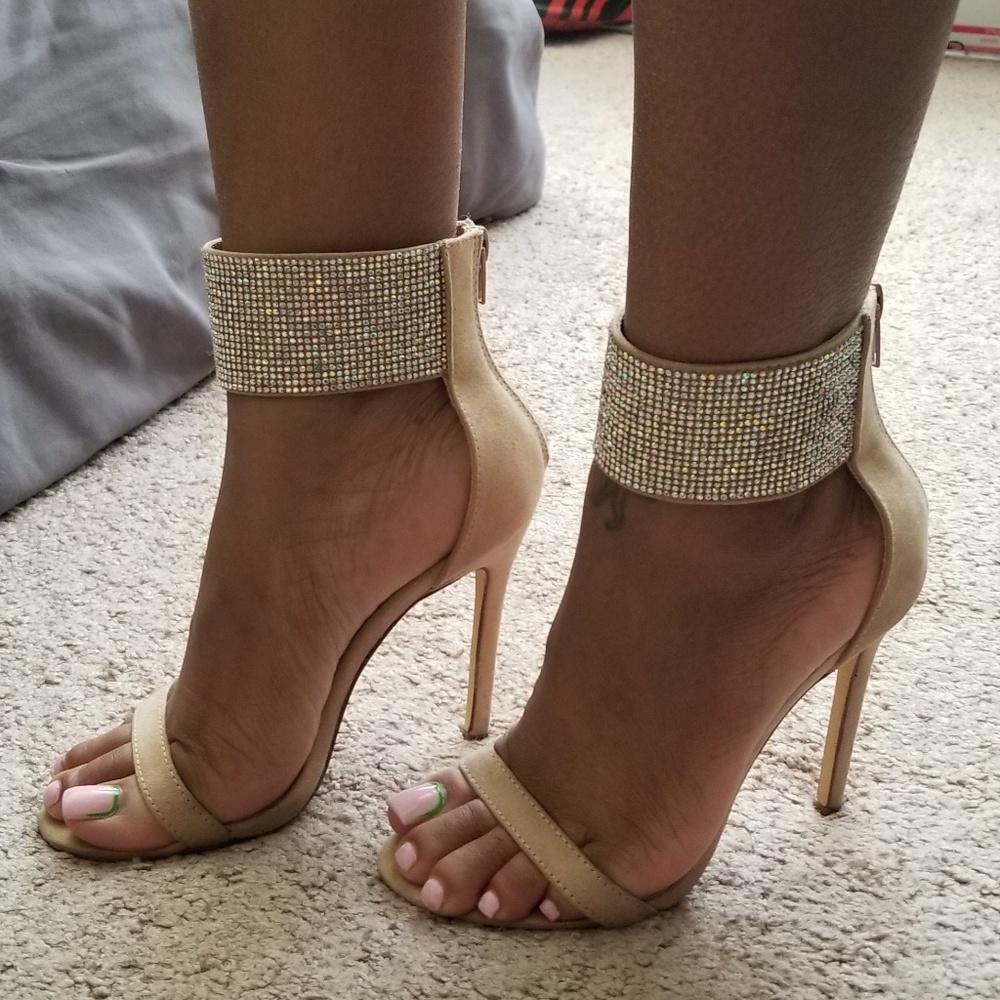 Nude Rhinestone strap Heel